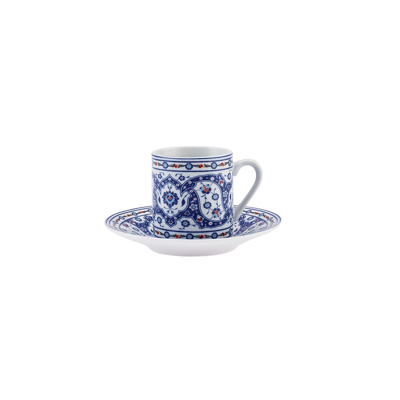 KARACA GÜLHANE 4-DELT ESPRESSO KAFFESÆT 2 PERSONER, 80 ML, BLÅ/HVID