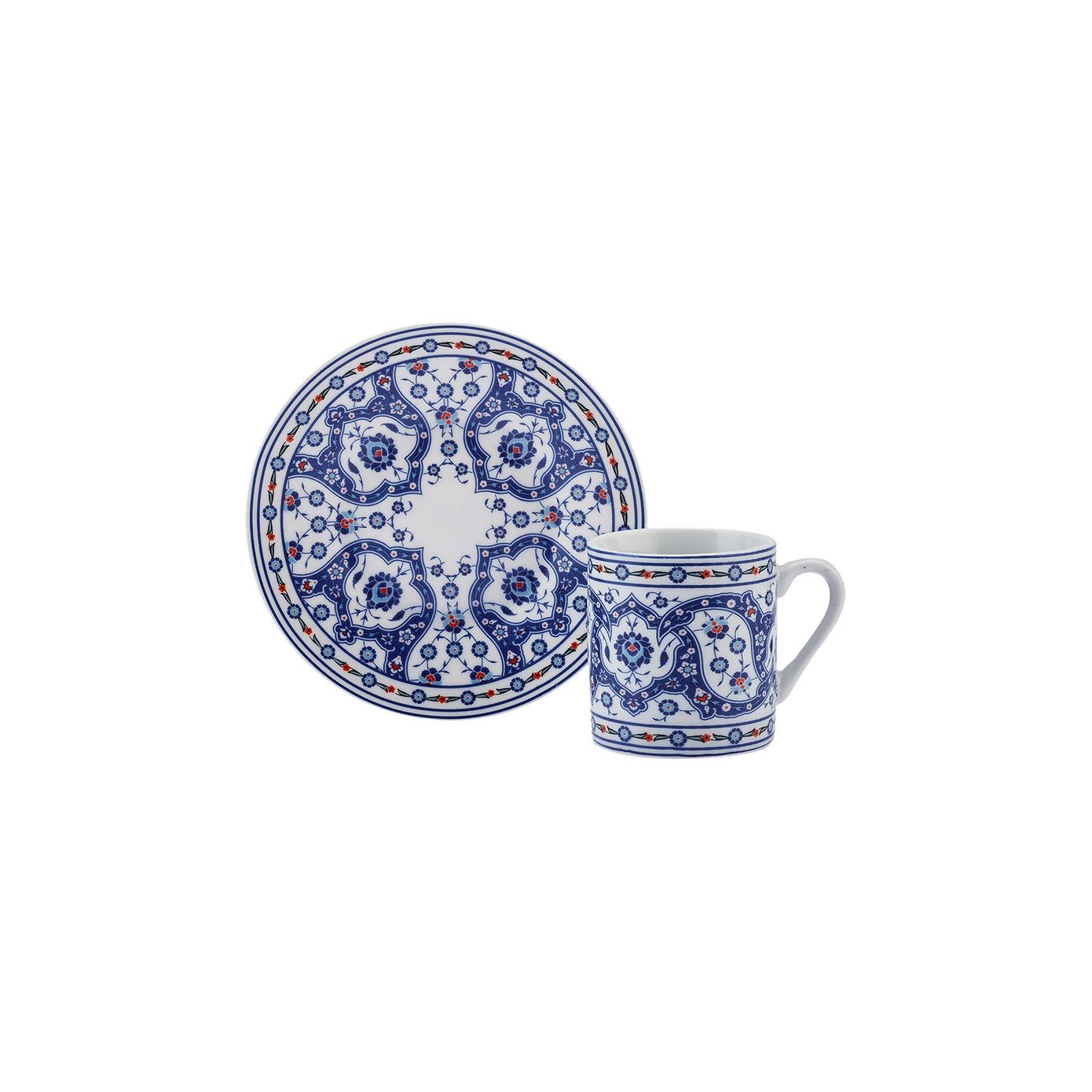 KARACA GÜLHANE 4-DELT ESPRESSO KAFFESÆT 2 PERSONER, 80 ML, BLÅ/HVID