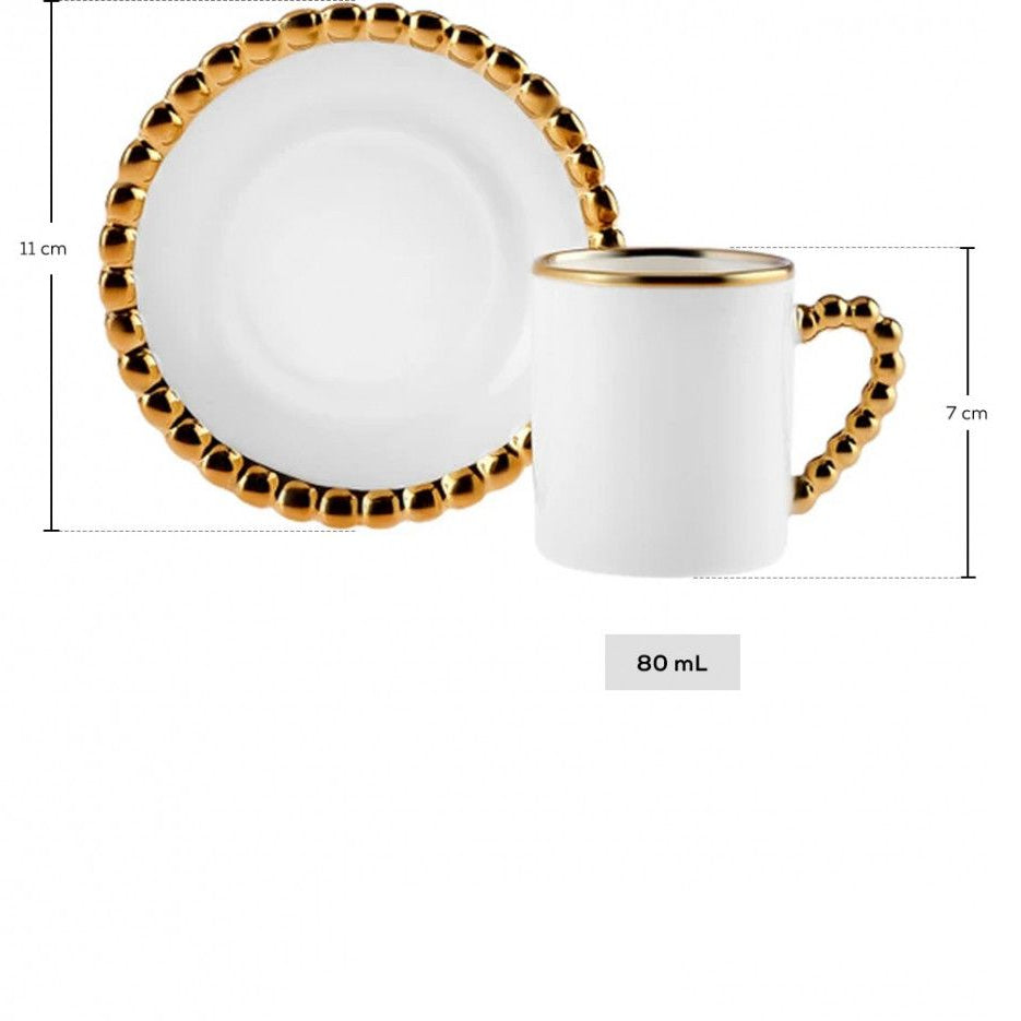 KARACA BONCUK ESPRESSO KAFFESÆT 12 DELE, 80 ML, HVID/GULD