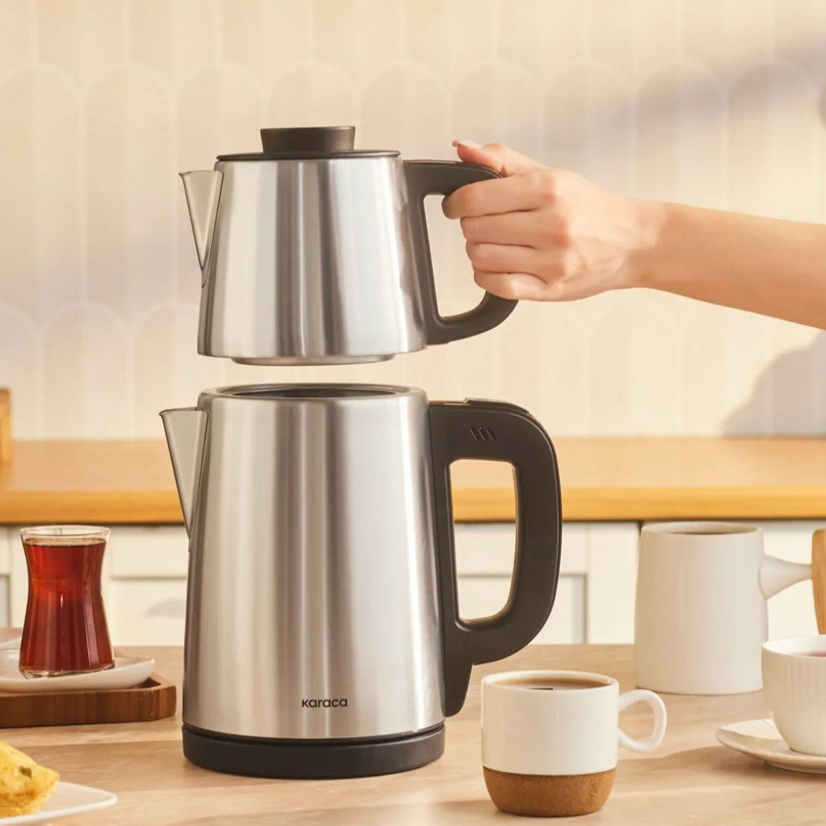 Karaca Tea Break 2 i 1 Elkedel & Tekoger, Rustfrit Stål – Inox Sort