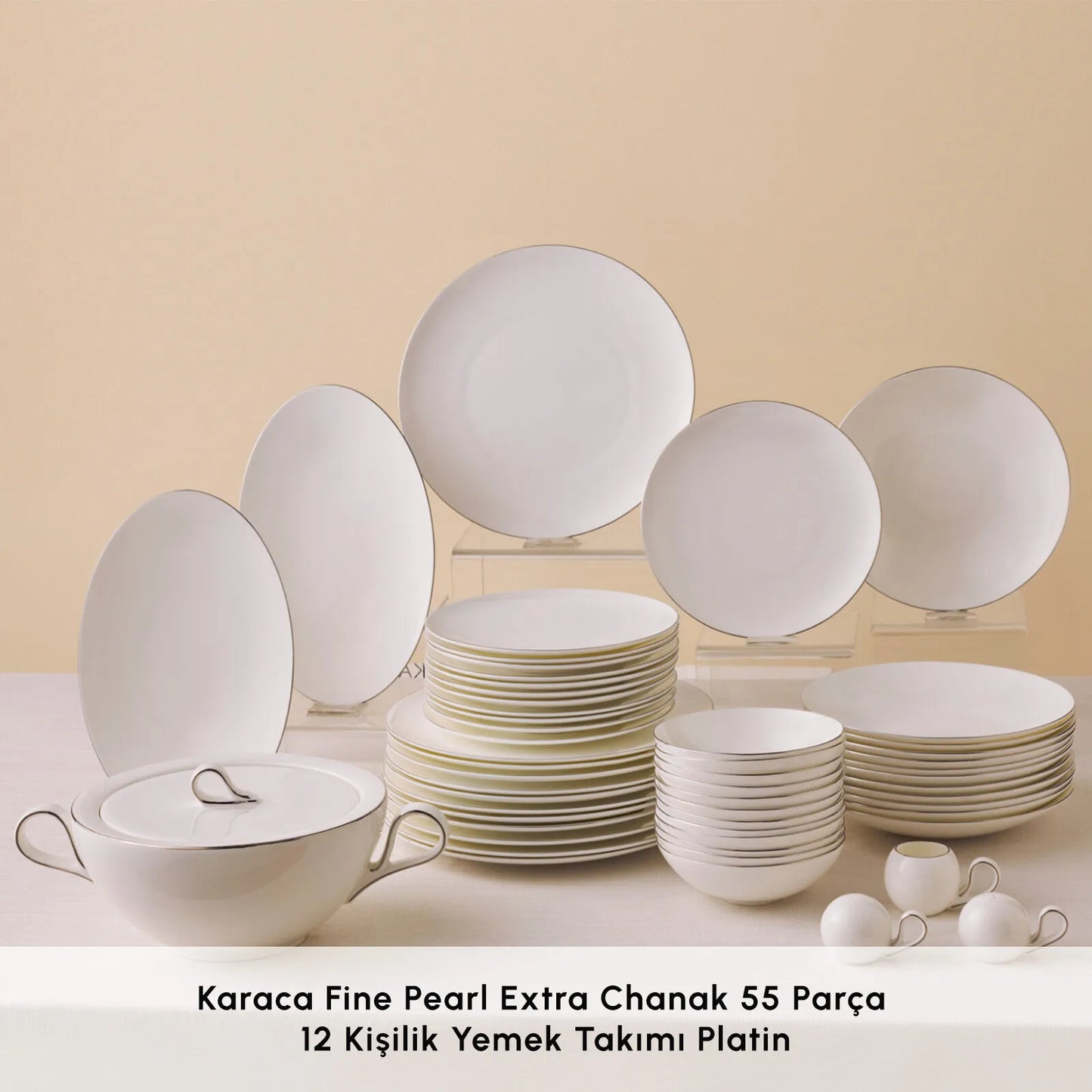Karaca Fine Pearl Extra Chanak Middagssæt | 55 dele | 12 personer | Platin