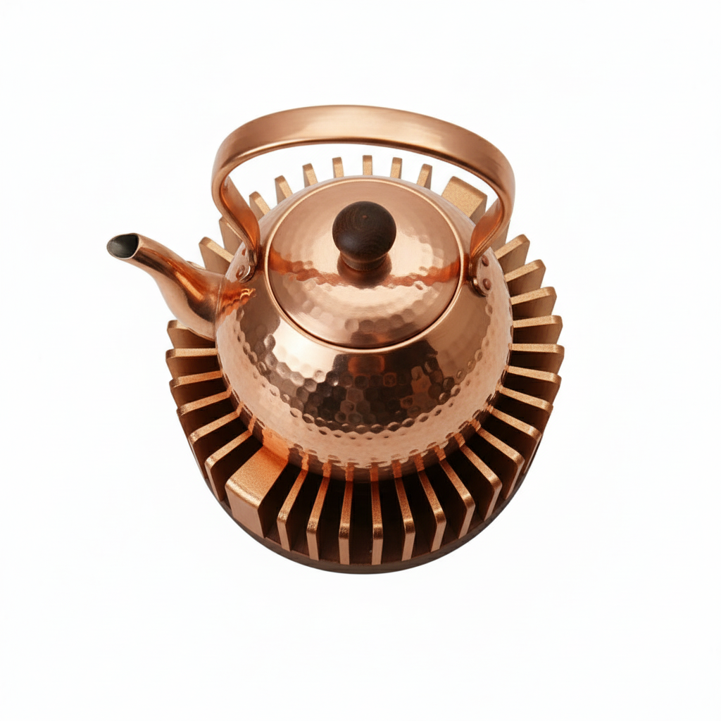 Tepottevarmer til Fyrfadslys - Rillet - Kobber/Mørk Træ - 11x6 cm