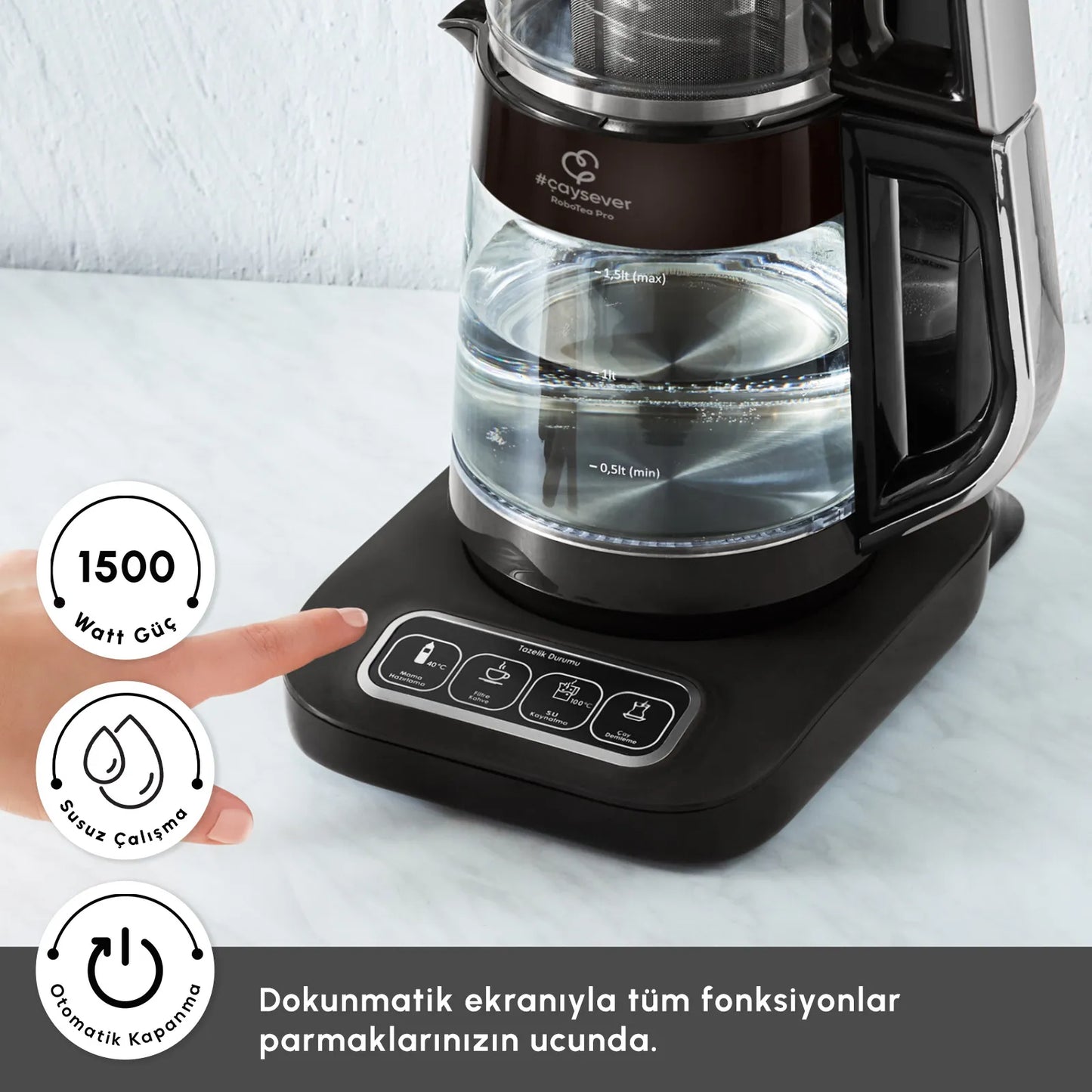 Karaca Çaysever Robotea Pro Connect 4-i-1 Talende Glastemaskine – Sølv