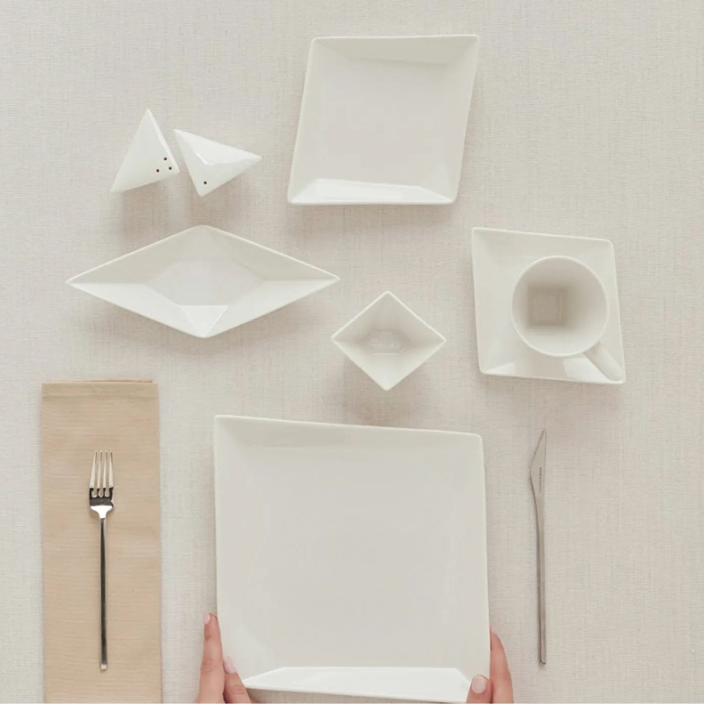 Karaca Forever Bone Origami Morgenmadssæt 26 dele 6-personer