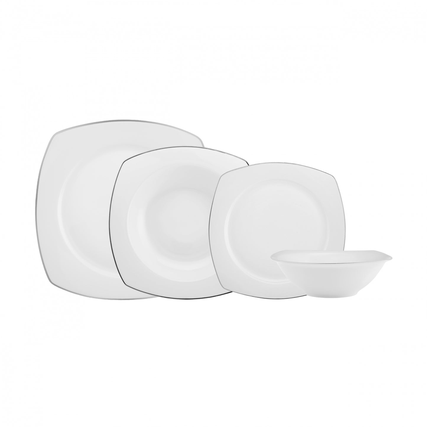 Karaca Square Bone Mane Middagssæt | 24 dele | 6 personer | Platin