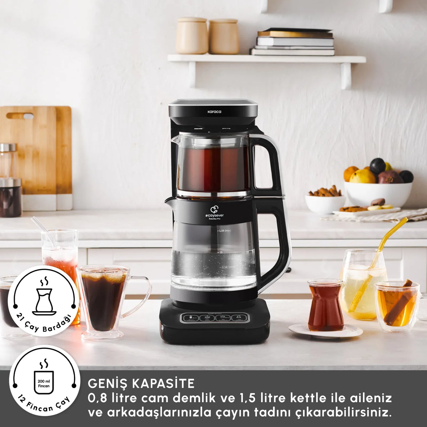 Karaca Çaysever Robotea Pro Connect 4-i-1 Talende Glastemaskine – Sølv