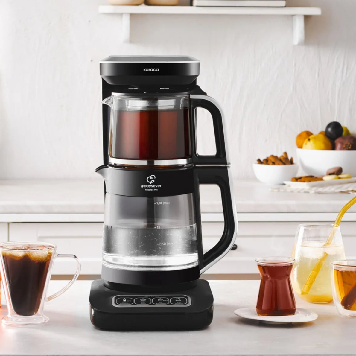 Karaca Çaysever Robotea Pro Connect 4-i-1 Talende Te- og Kaffemaskine 2500W – Sort/Sølv
