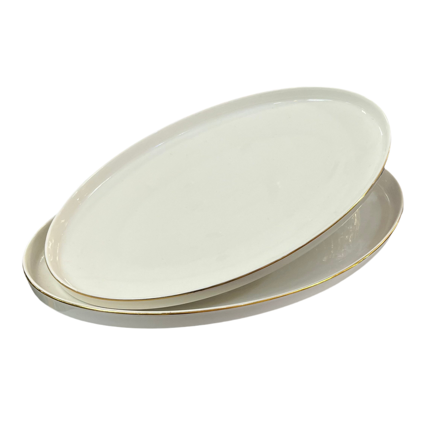 Oval Porcelæn Serveringsfadsæt m/Guldkant 2 stk. 2 Størrelser - Almina Mondo Gold Line