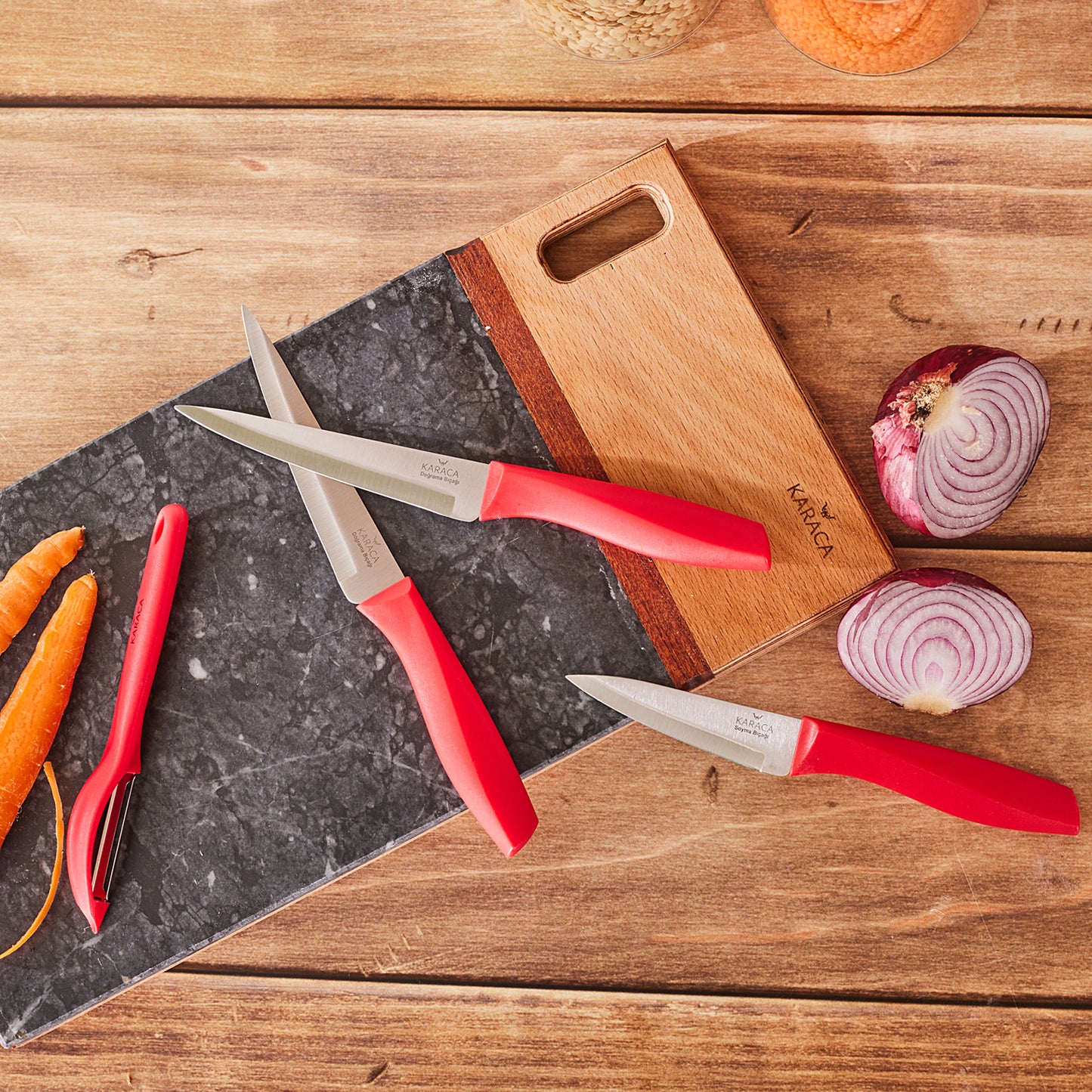 Karaca Peel Knivsæt Rød – 4 dele