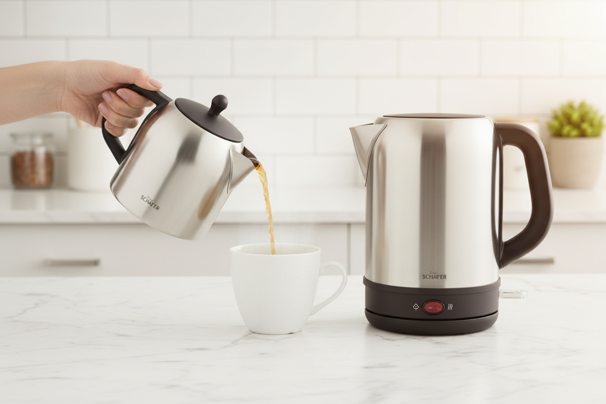 Schäfer Mila 2-i-1 Elektrisk Tekedel (1 L) & Vandkoger (1,7 L) – Rustfrit Stål (2200W) - Sølv