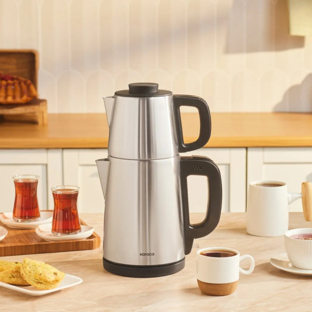 Karaca Tea Break 2 i 1 Elkedel & Tekoger, Rustfrit Stål – Inox Sort