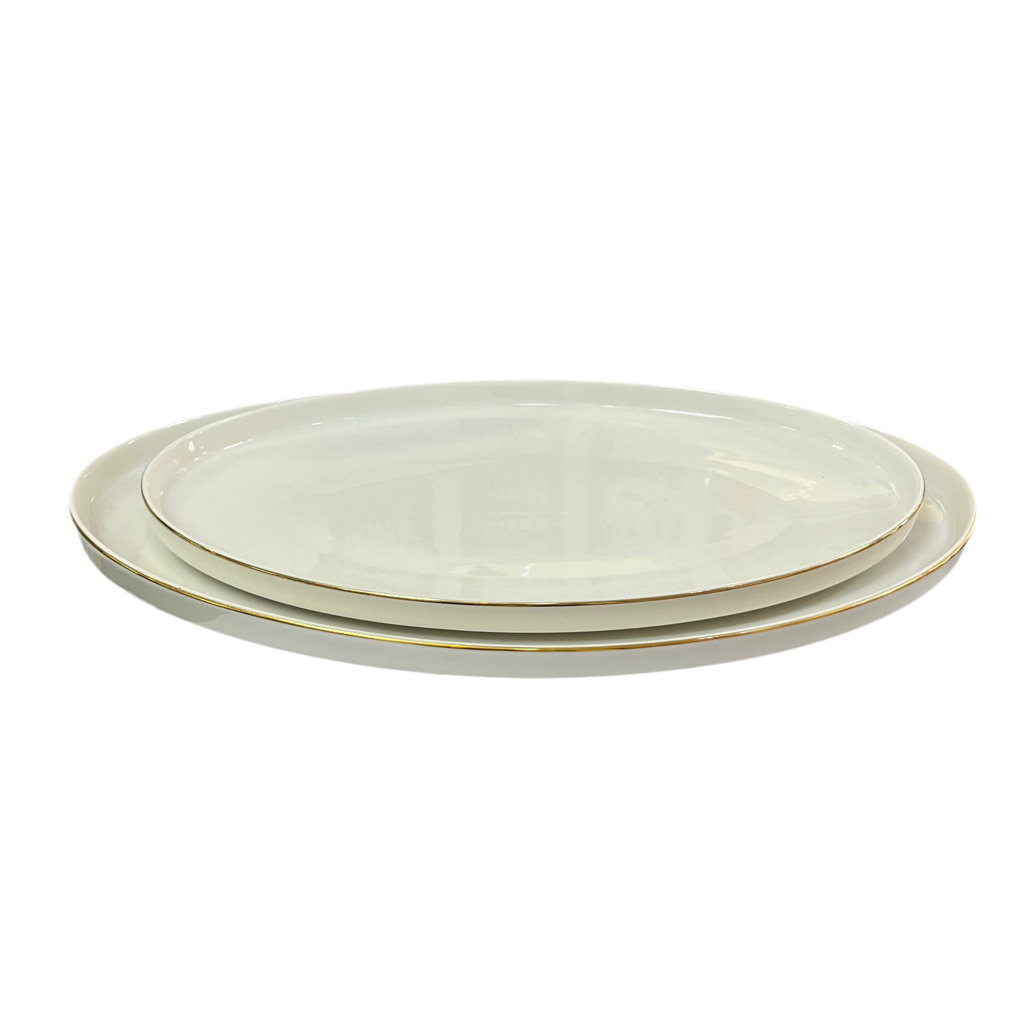 Oval Porcelæn Serveringsfadsæt m/Guldkant 2 stk. 2 Størrelser - Almina Mondo Gold Line