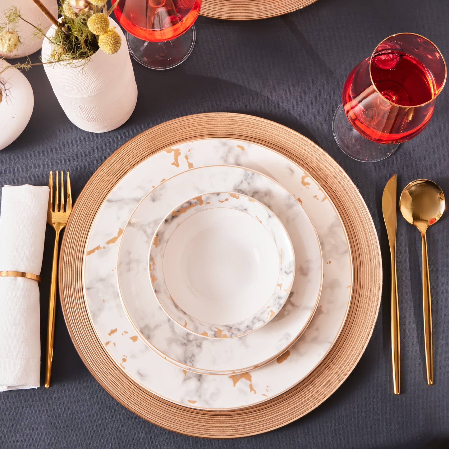 Karaca Forever Bone Marble – 24-dele Spisestel til 6 Personer