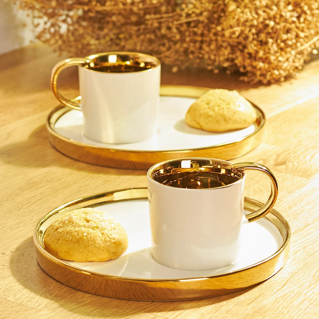 KARACA LEVIN ESPRESSOKOPPER TIL 2 PERSONER (100 ml.), HVID/GULD