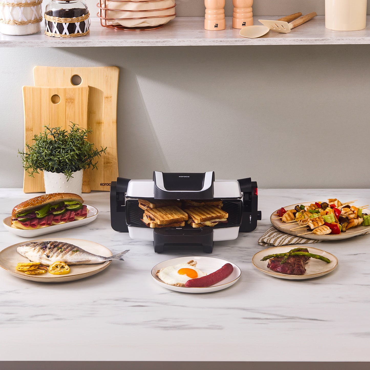 Karaca Future Toastgrill Pearl White 1800 W – 4-skivers kapacitet