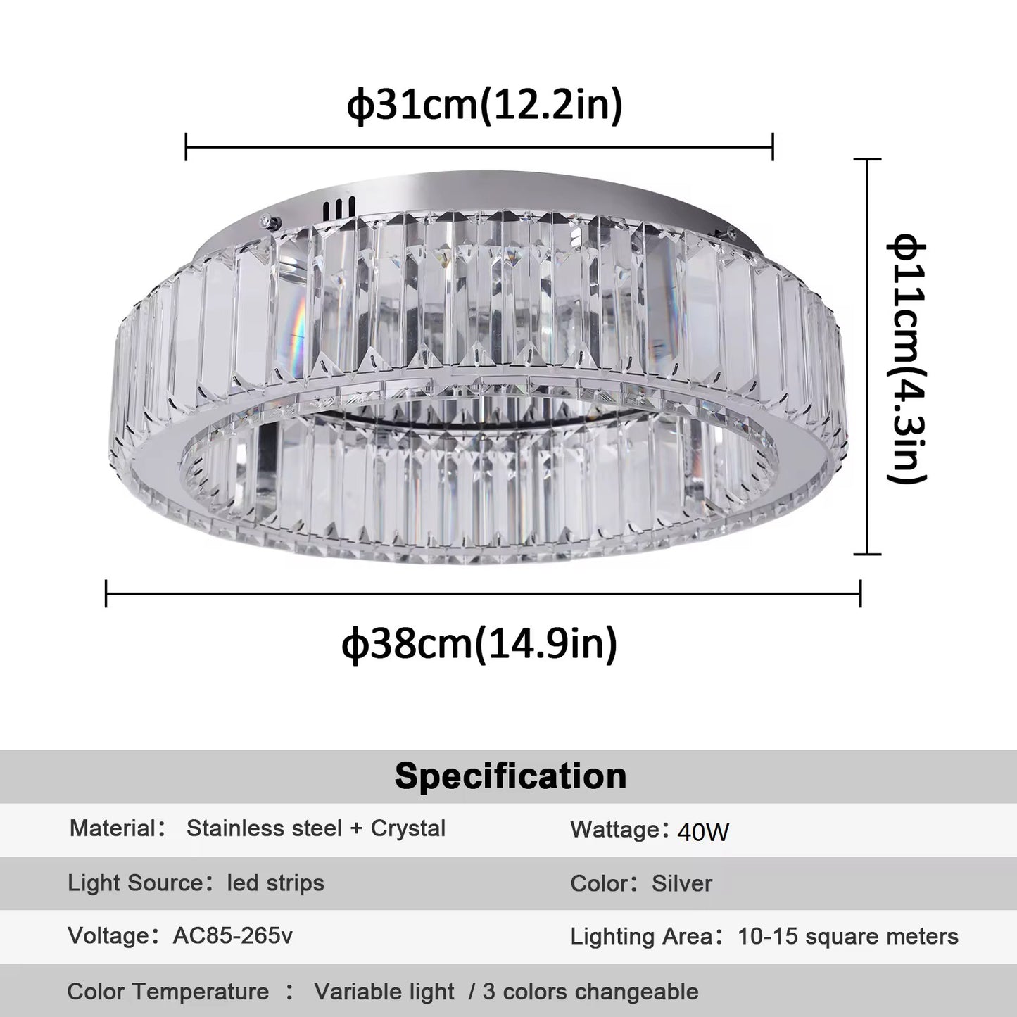 LED-kronelampe i krystaldesign 40cm