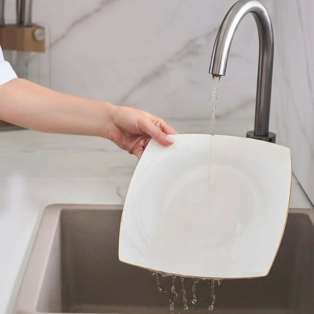 Karaca Fine Pearl Ragusa Porcelænssæt Guldkant og sølv kant – 26 dele, 6 personer. LUKSUS OG HELT UNIK SPISESTEL.KUN 999 SPAR 50 %