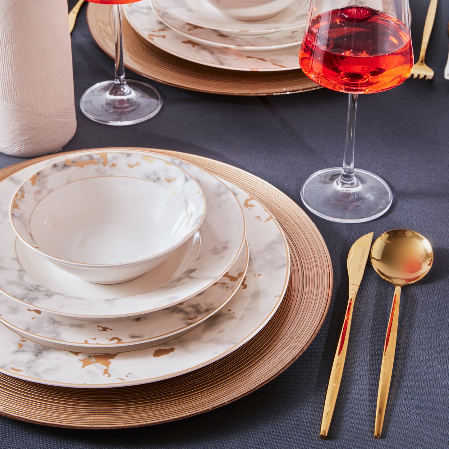 Karaca Forever Bone Marble – 24-dele Spisestel til 6 Personer