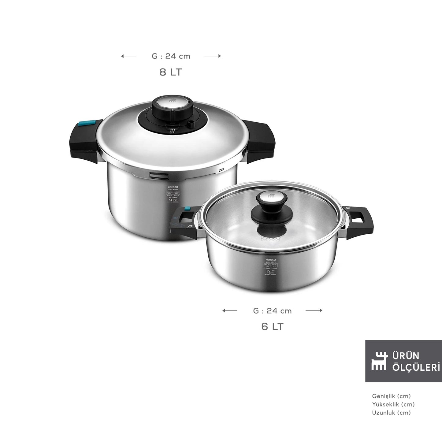 Karaca Quick & Safe Trykkoger Sæt med Induktionsbund 6+8 L