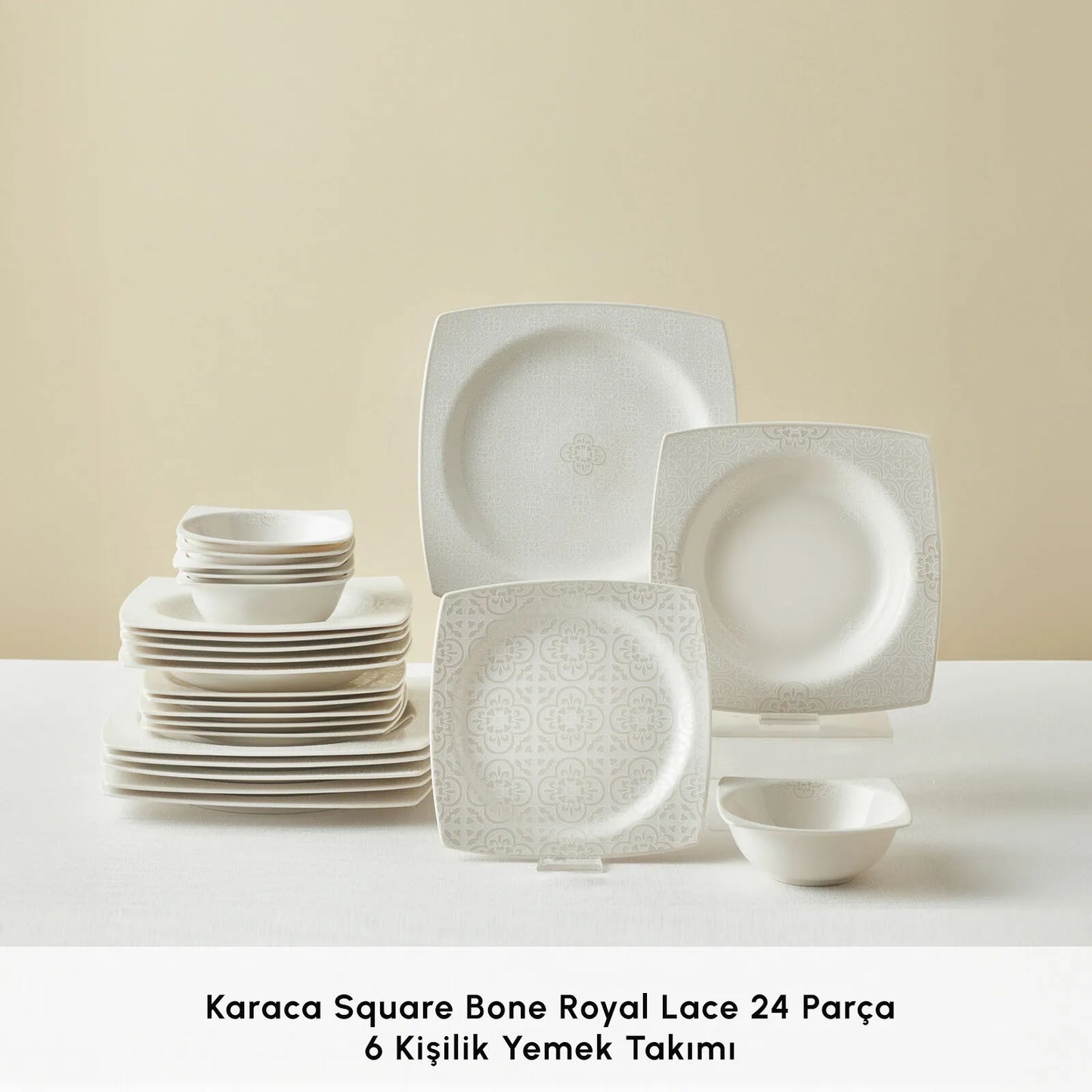 Karaca Square Bone Royal Lace 24 Dele Middagssæt til 6 personer