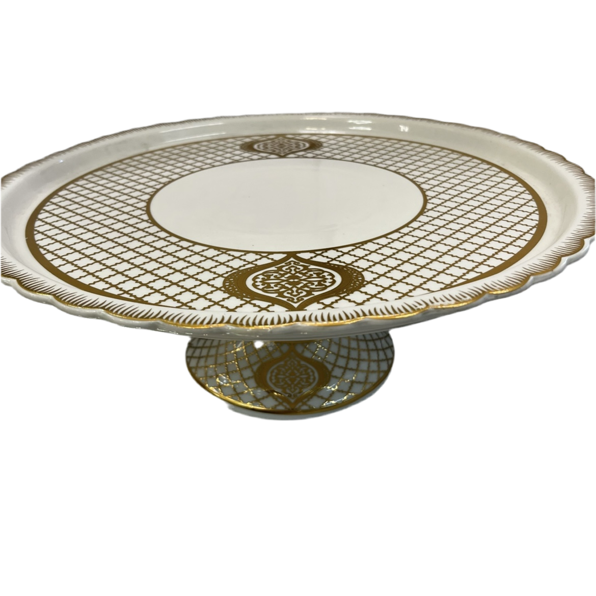 Porcelæn Kagefad m/låg 34 cm - Firkantet mønster