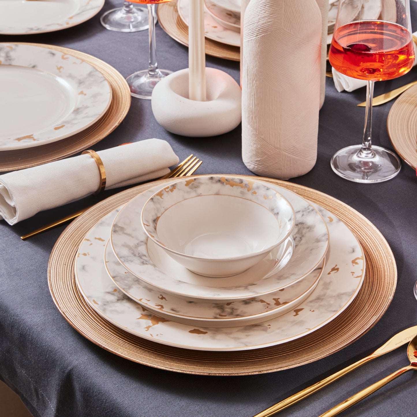 Karaca Forever Bone Marble – 24-dele Spisestel til 6 Personer