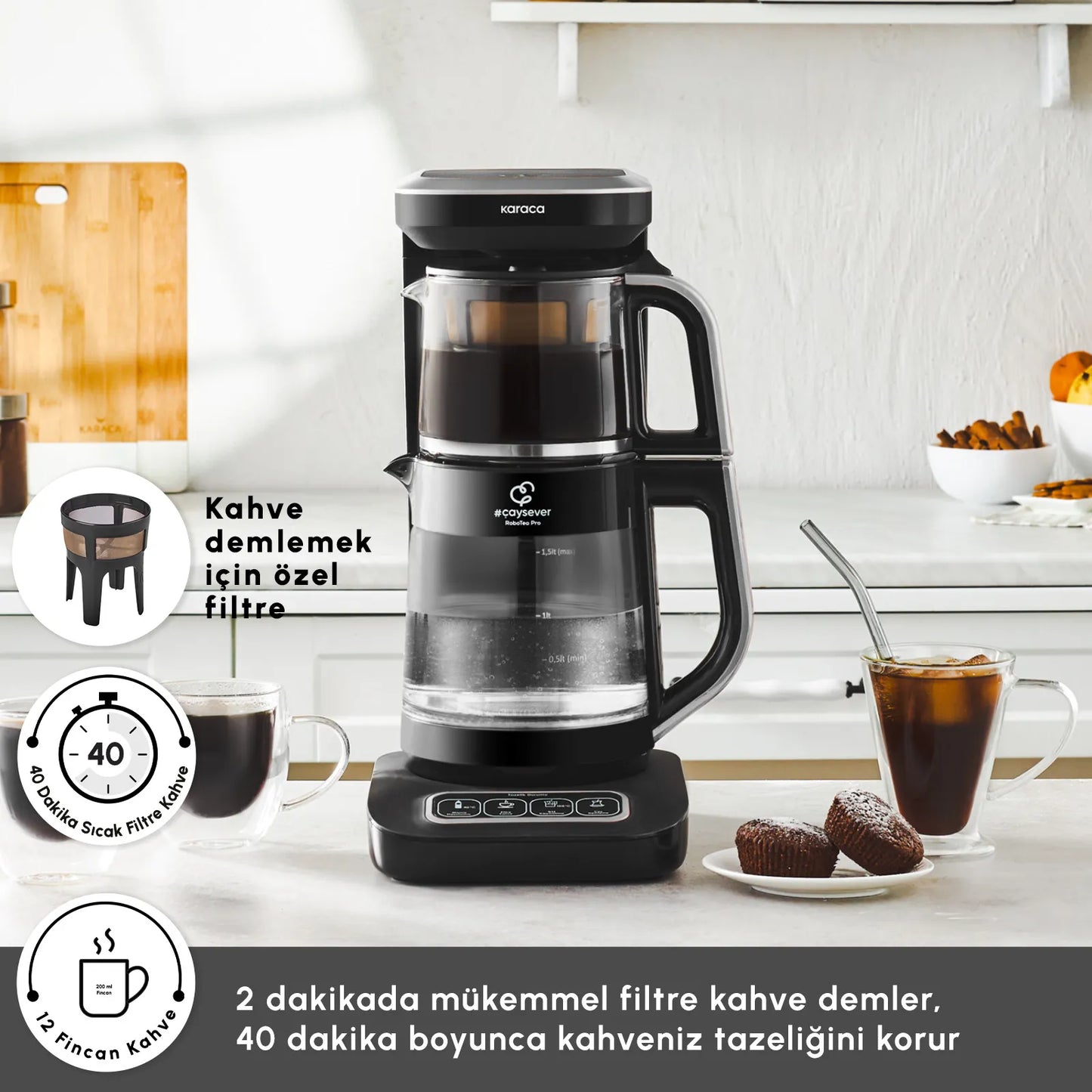 Karaca Çaysever Robotea Pro Connect 4-i-1 Talende Glastemaskine – Sølv