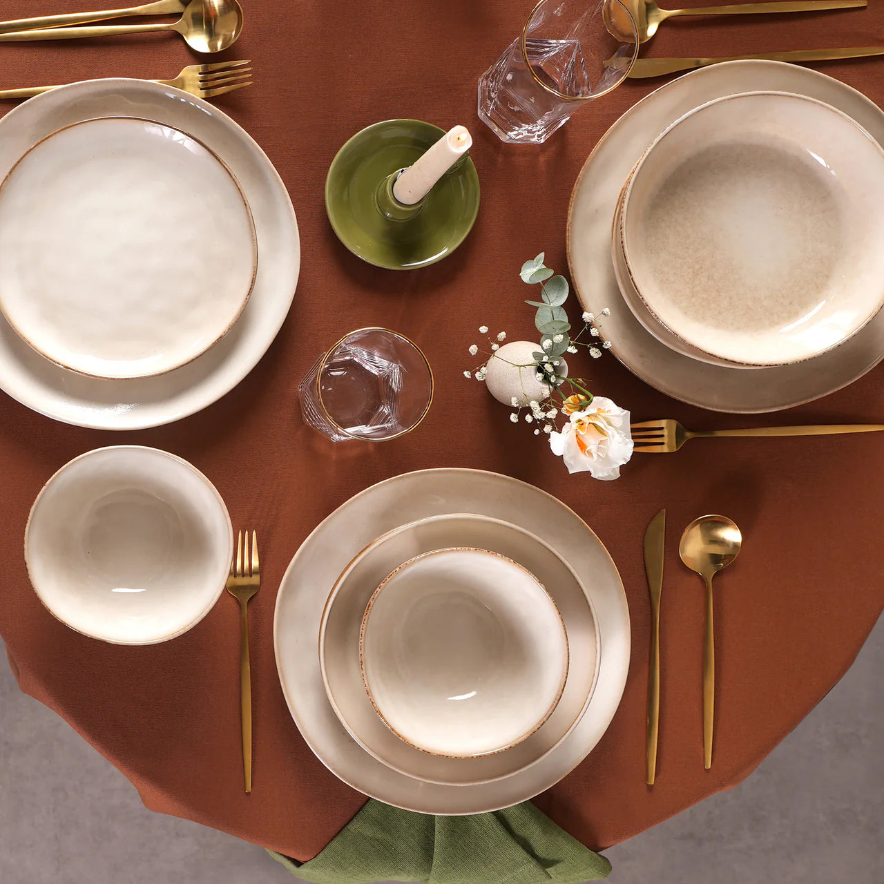 Karaca Earth Collection Aria Middagssæt – 55 dele til 12 personer, Beige