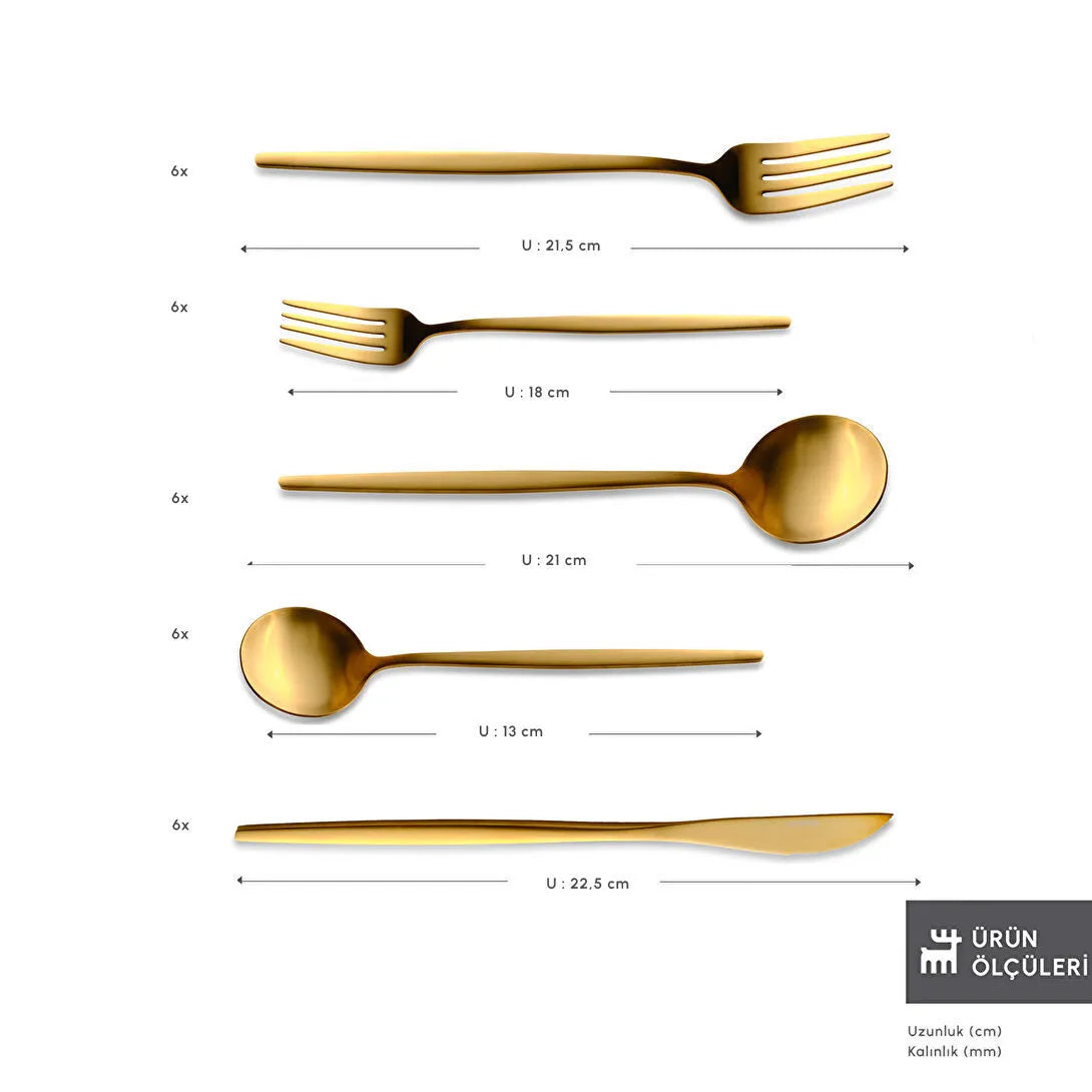 Karaca Orion 30-delt Bestiksæt 18/10 rustfrit stål | Mat Guld | 6 personer
