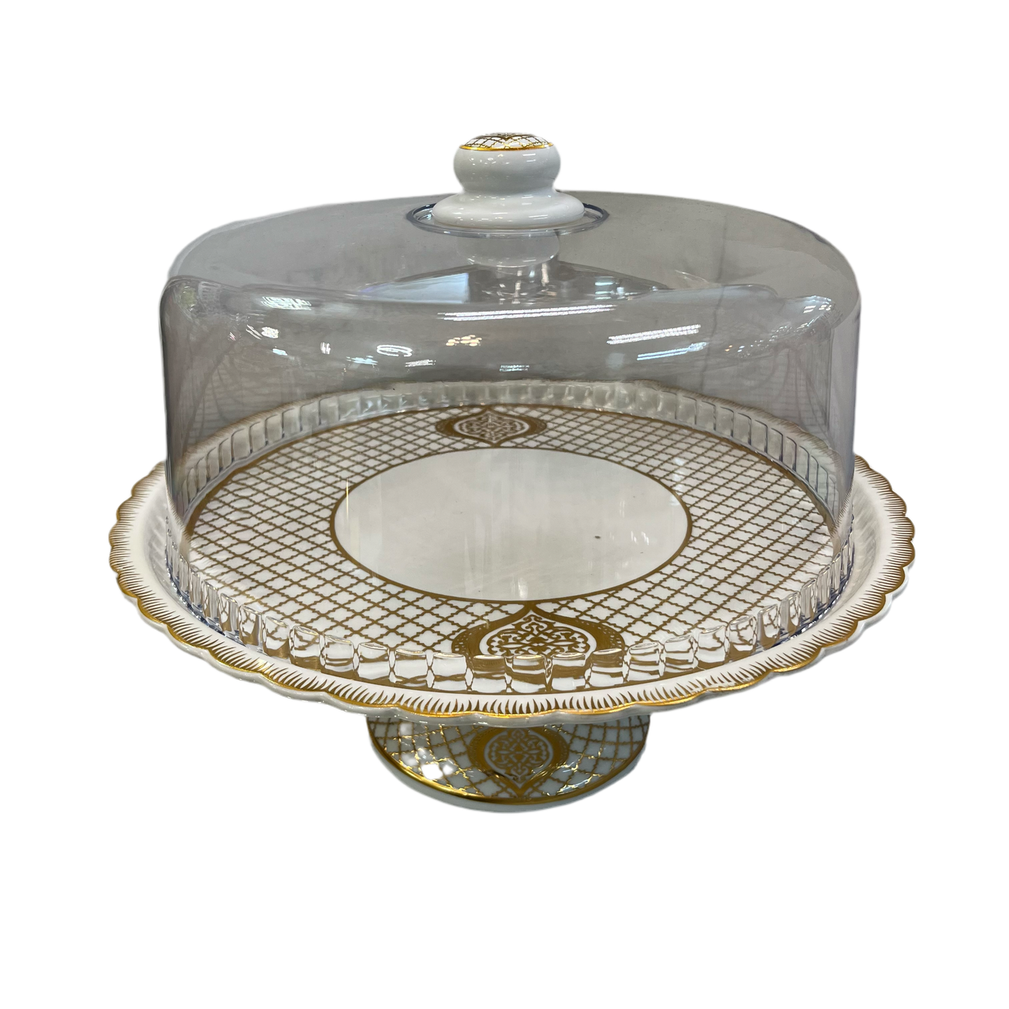 Porcelæn Kagefad m/låg 34 cm - Firkantet mønster