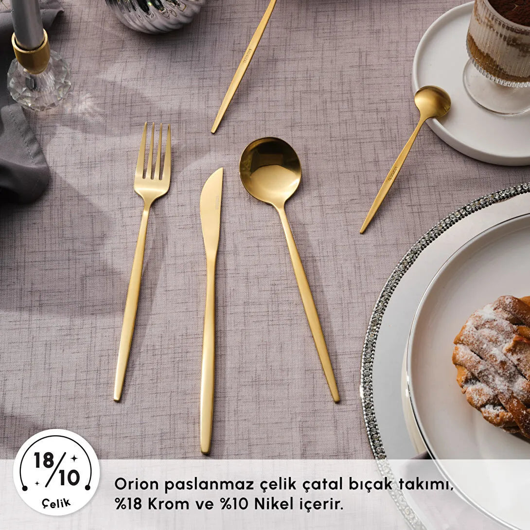 Karaca Orion Mat Gold 60-delt bestiksæt – 18/10 rustfrit stål 12 Personers