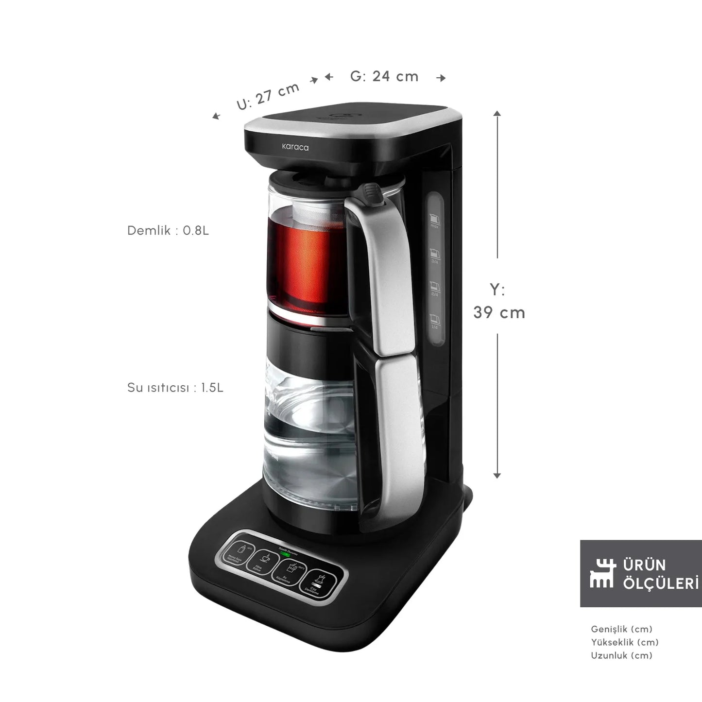 Karaca Çaysever Robotea Pro Connect 4-i-1 Talende Glastemaskine – Sølv