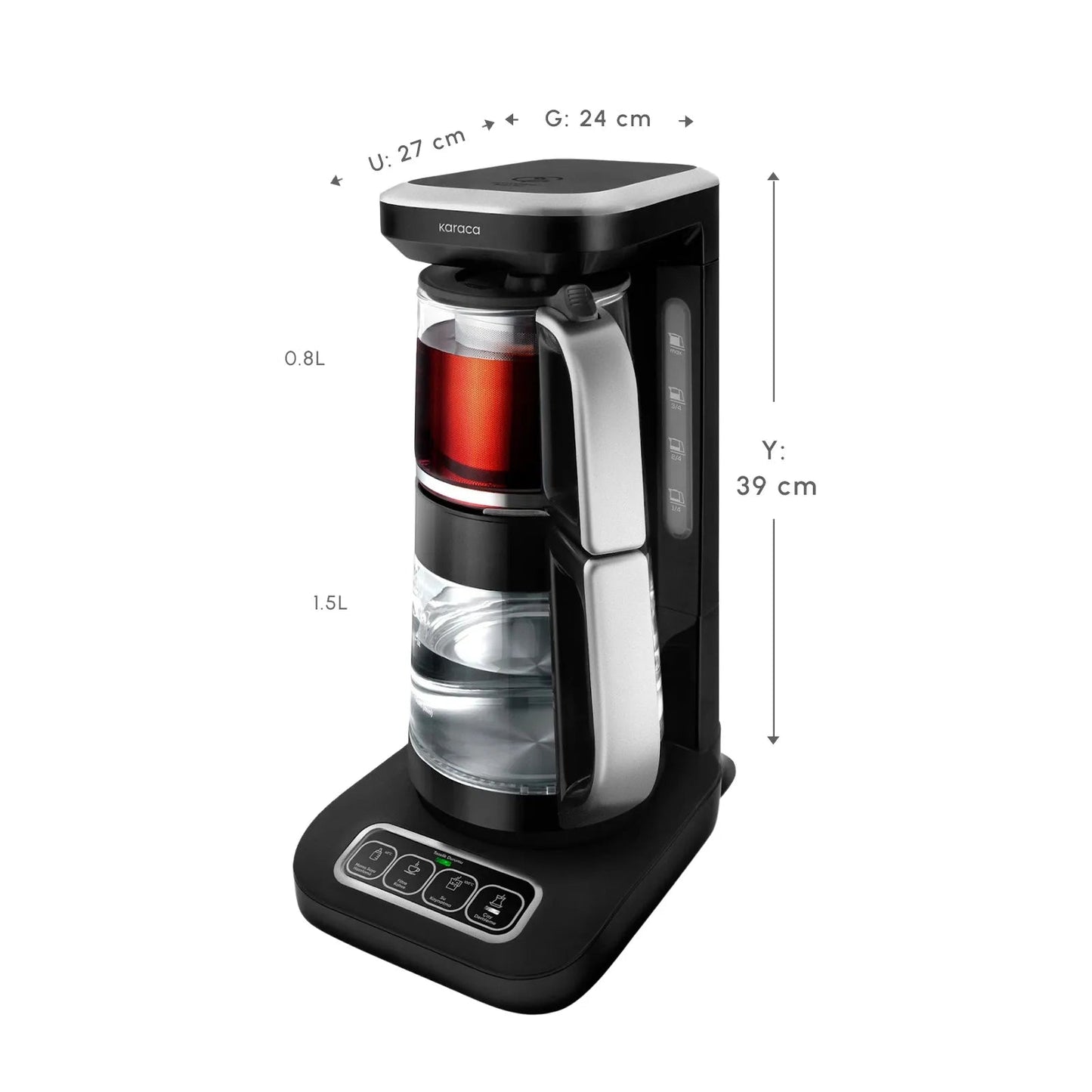 Karaca Çaysever Robotea Pro Connect 4-i-1 Talende Te- og Kaffemaskine 2500W – Sort/Sølv