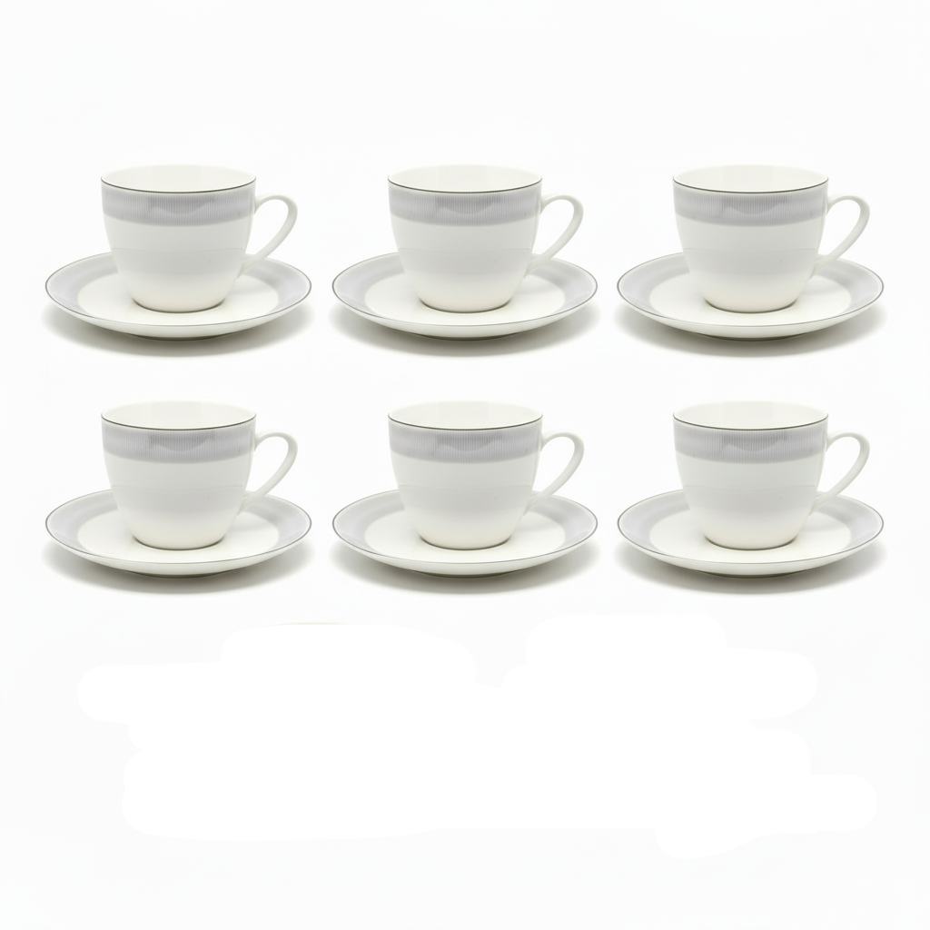 Weissberg Home Kaffekoppesæt 12 dele | Hvid/Sølv/Blå-Stribet