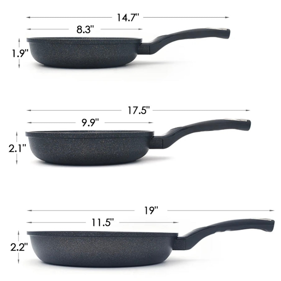 Non-stick Stegepandesæt 3 stk. Sort 20-24-28 cm - Zellerfeld