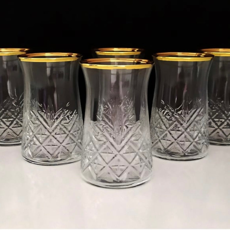 Pasabahce Golden Touch Timeless Teglassæt – 6 stk. | 160 ml – Klar med guldkant
