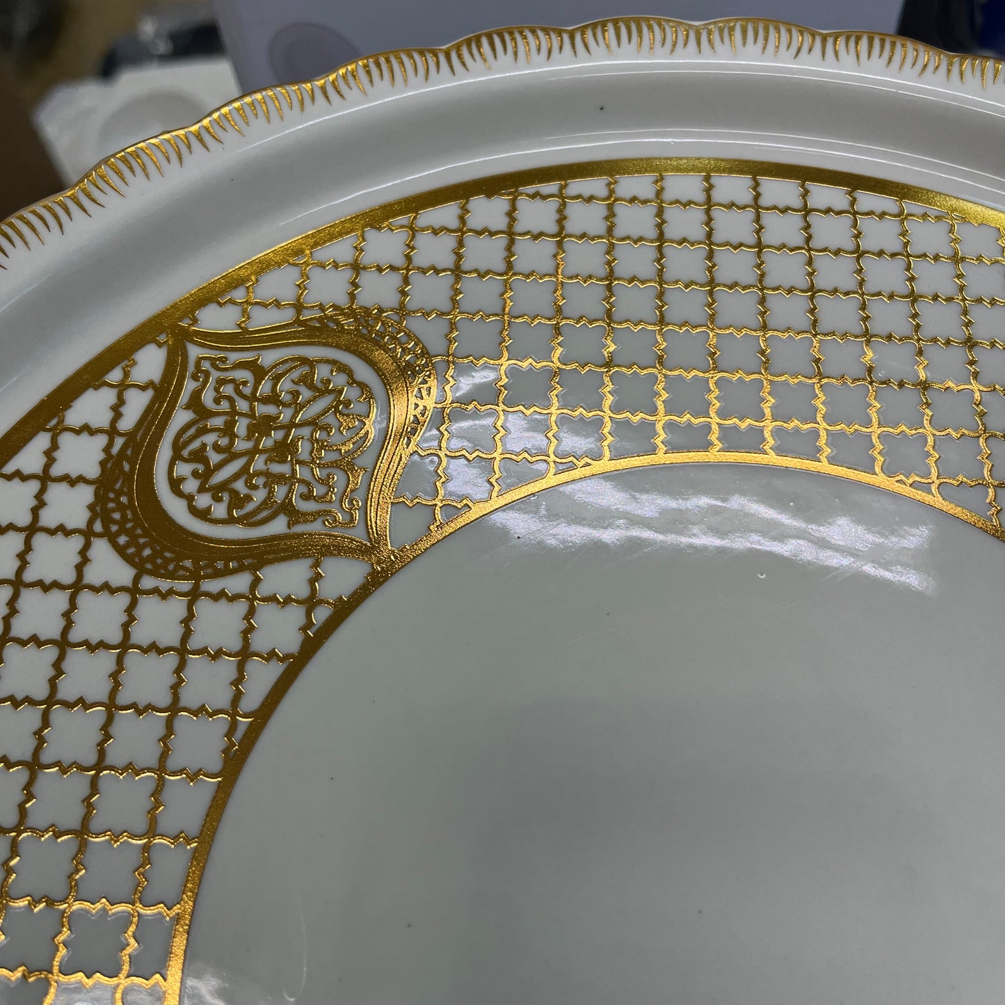 Porcelæn Kagefad m/låg 34 cm - Firkantet mønster