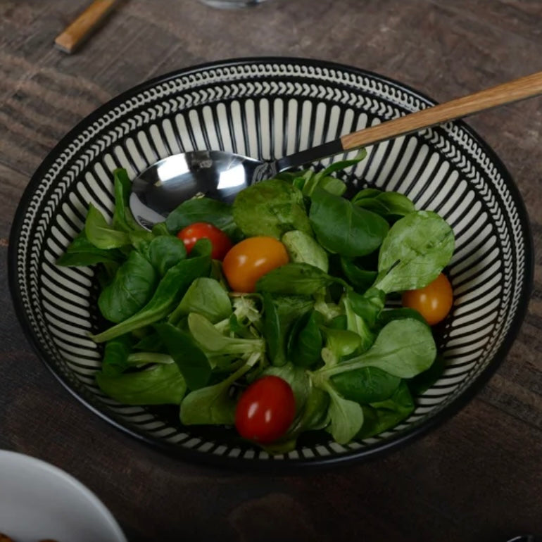 Porcelæn Suppe Tallerken Sort/Hvid 20 cm - Aulica