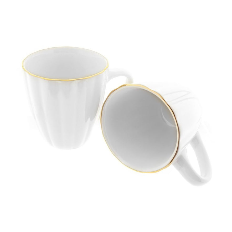 Porcelæn Kaffe-/Tekrus 2 stk. Hvid m/Guldkant 330 ml. - Almina Daisy Golden Line