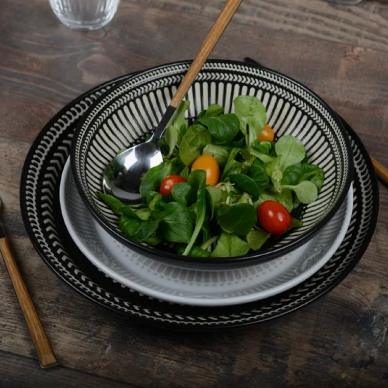 Porcelæn Suppe Tallerken Sort/Hvid 20 cm - Aulica