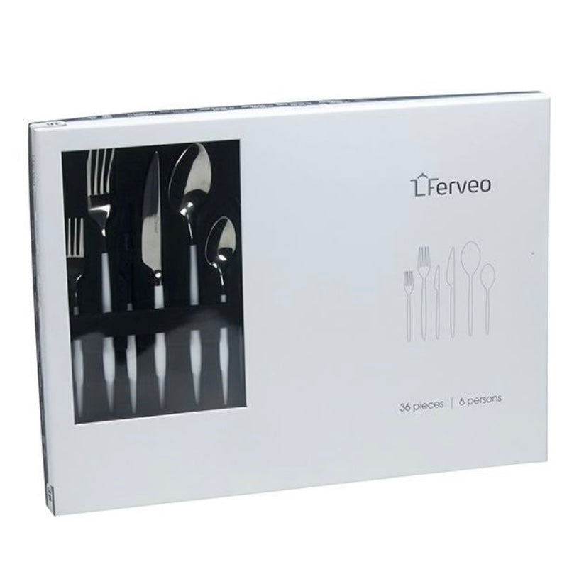 Ferveo Hvid/Sølv Bestiksæt 36 dele 6 kuverter