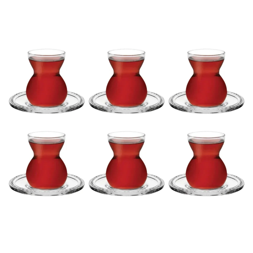 Te Glas Sæt 12 Dele 6 Glas 6 Underkopper. - Pasabahce Etnik - Løven Home