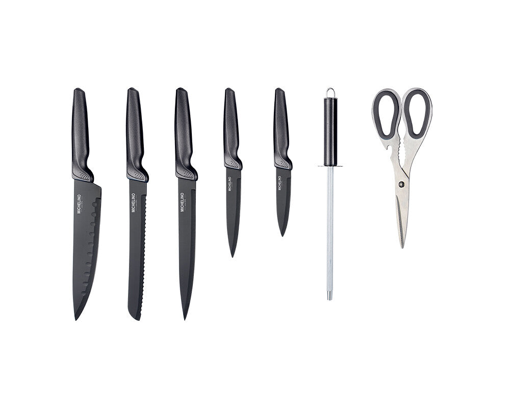 Michelino Elegant knivsæt med drejestativ – 8 dele Grå