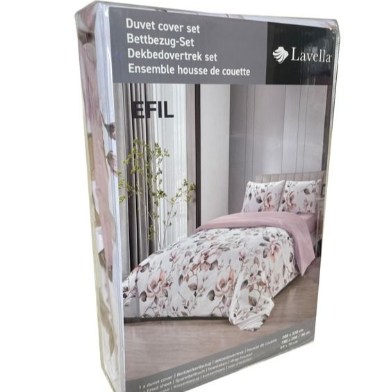 Lavella Efil Sengetøj Sæt 4 Dele | 180x200 cm | 200x220 cm | Hvid/Pink