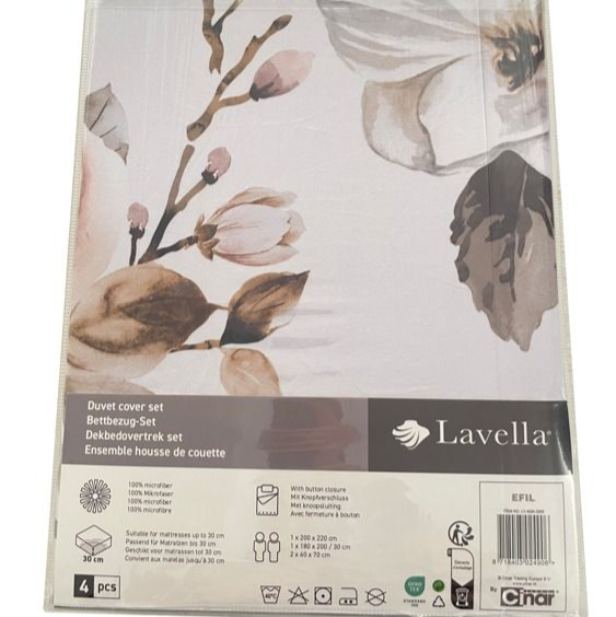 Lavella Efil Sengetøj Sæt 4 Dele | 180x200 cm | 200x220 cm | Hvid/Pink
