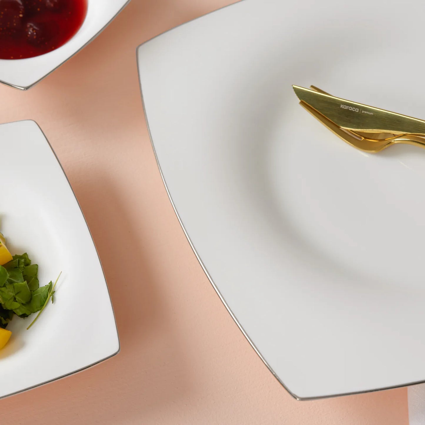 Karaca Fine Pearl Ragusa Porcelænssæt Sølvkant - 26 dele 6 personer