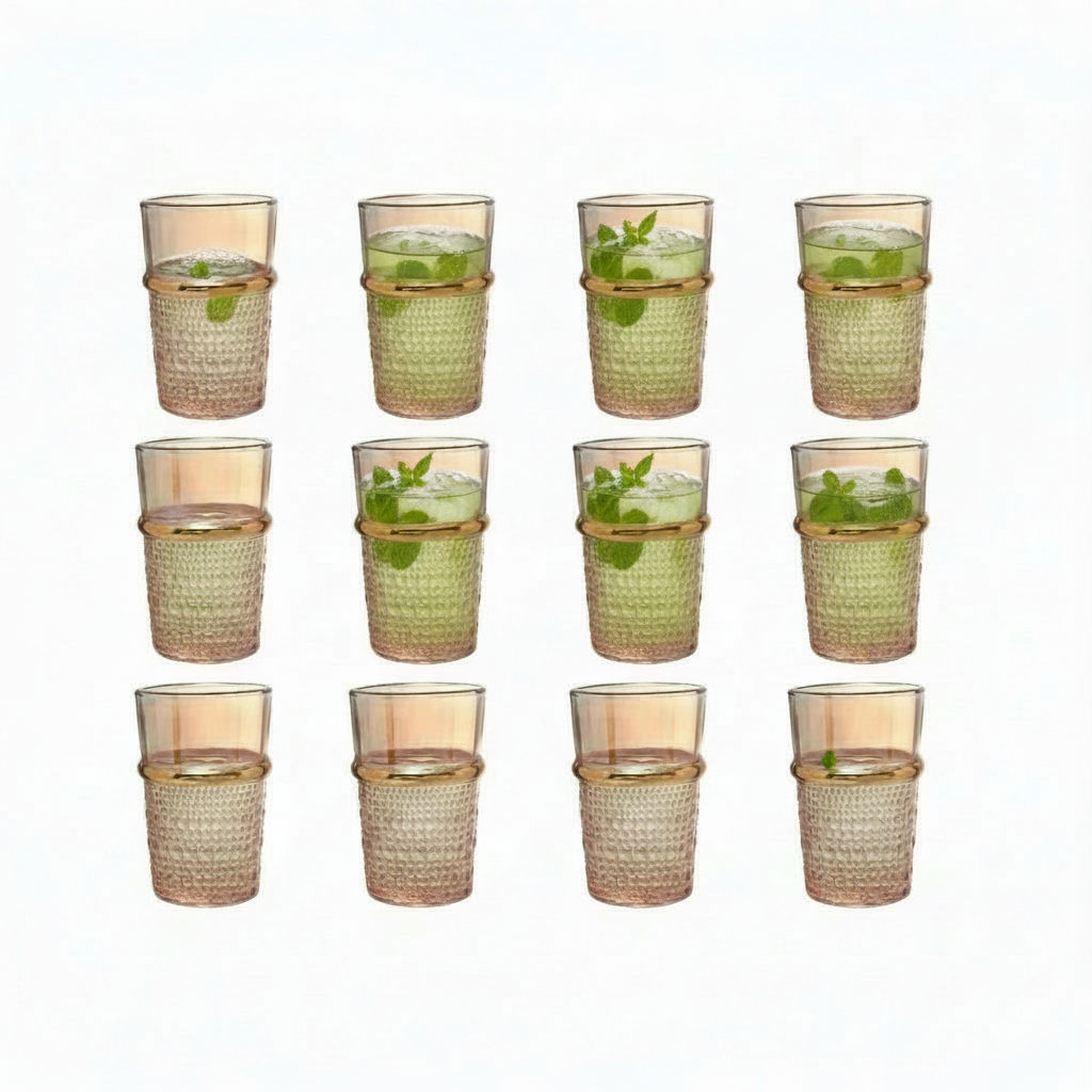 Bricard Haza Amber Teglassæt – 12 stk. Amber m/Guldkant - 200 ml.