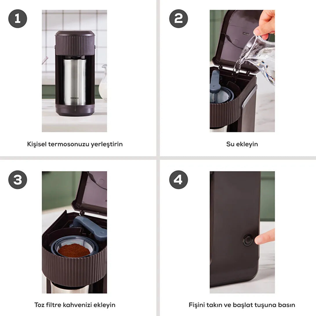 Karaca Mono Personlig Filterkaffemaskine m/Termokande (Valnøddebrun) - 400 ml