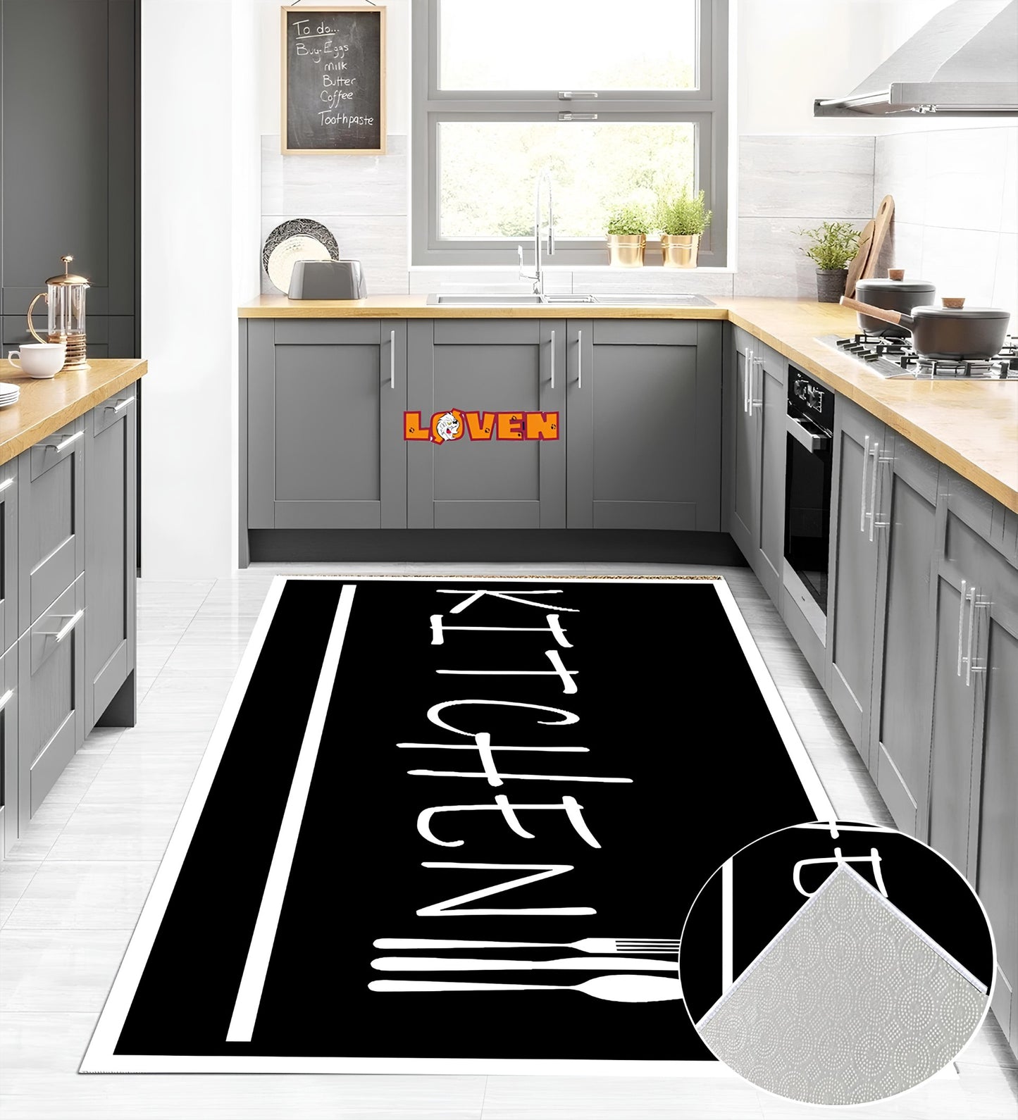 Løven Vaskbart Tæppe - Kitchen 020 Sort