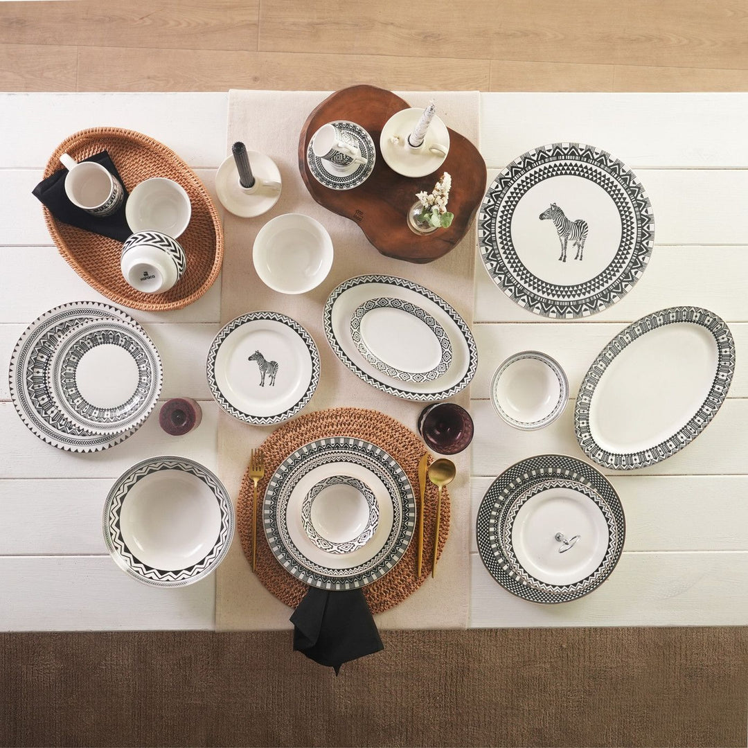 Karaca Silk Road Porcelæn Kagestand på Fod 30 cm - Hvid/Sort